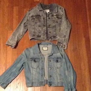 3/4 sleeve Cropped distressed denim jackets 2pcs
